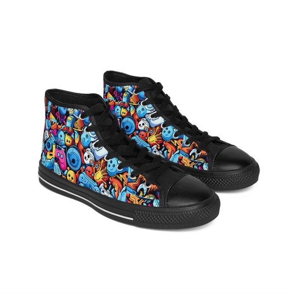 Video Game Graffiti Man Shoes, Luxury Stylish, Men's Canvas Boots, Classy Mod Ar - Picture 3 of 8